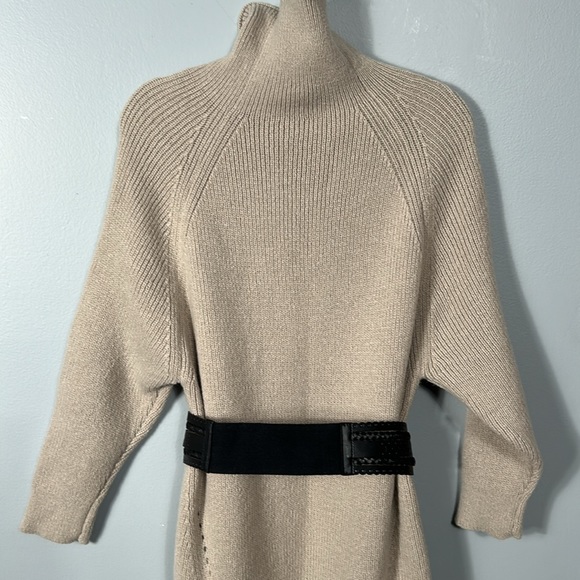 Tan Color Mock Neck Drop Shoulder Sweater Knit Dress sz M- L - Picture 12 of 17